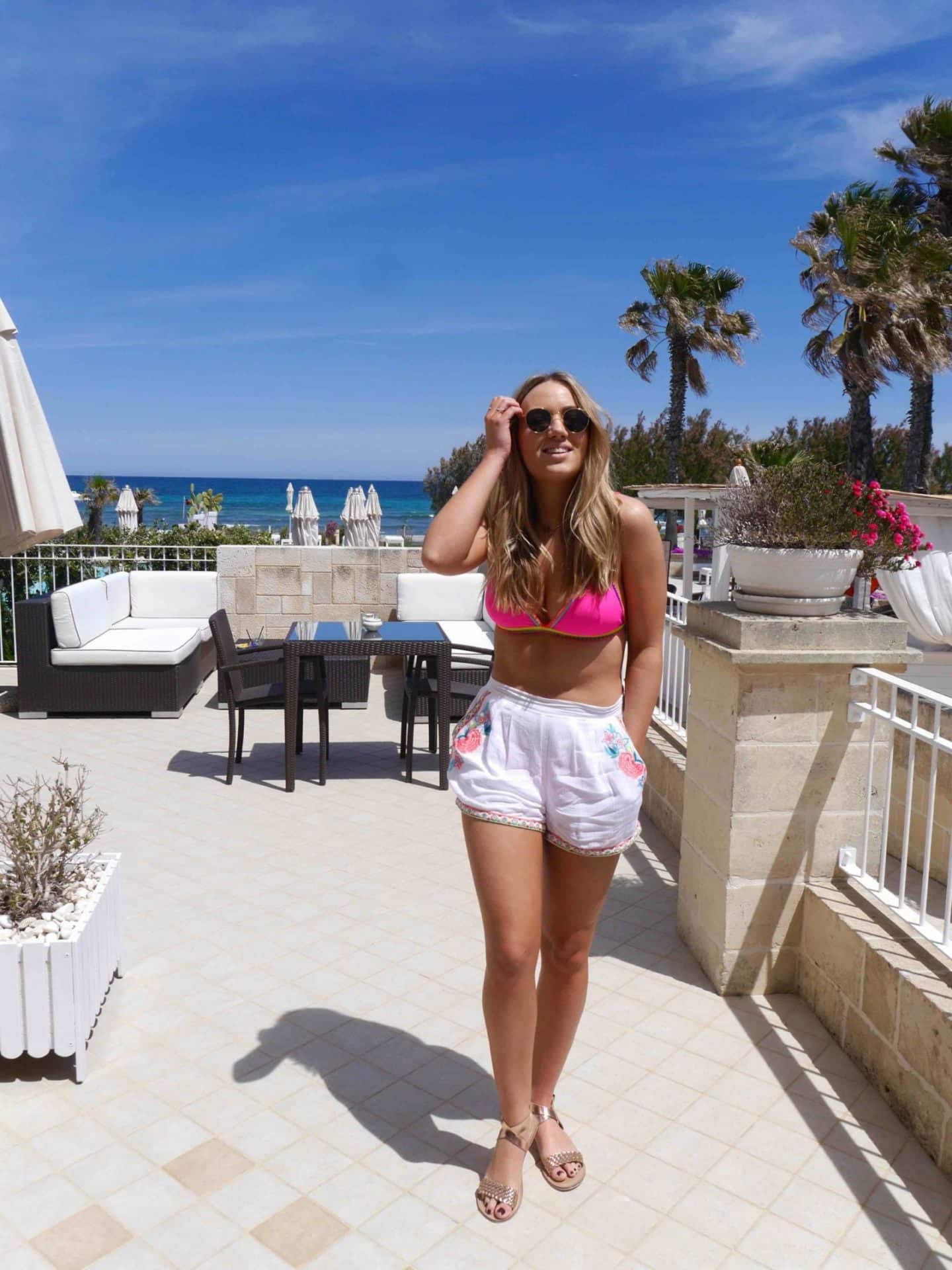 the-travelista-jess-gibson-travel-blogger-puglia-bikini-embroidered-shorts