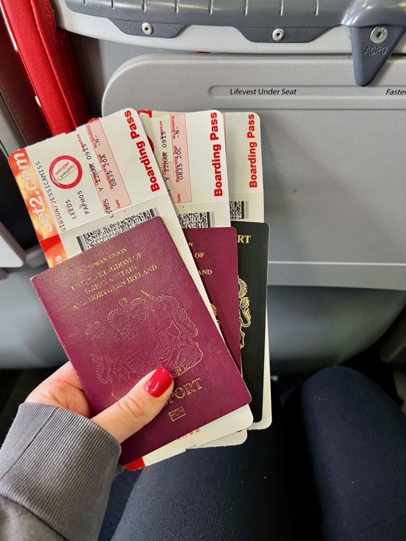 Jet2 flight boarding card and passports